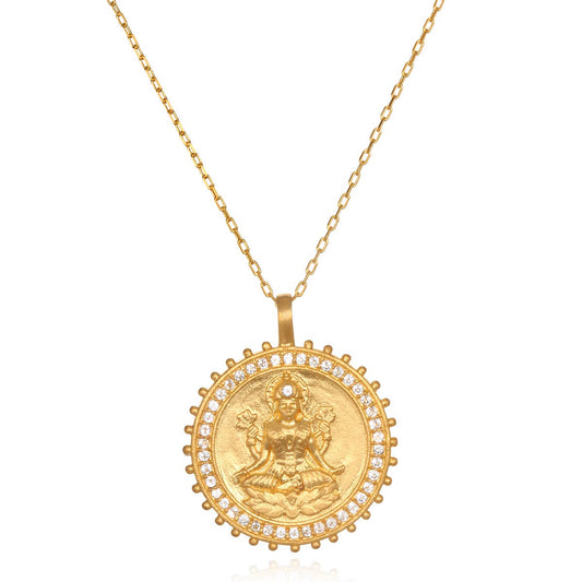 Abundance White Topaz Gold Lakshmi Necklace 30"