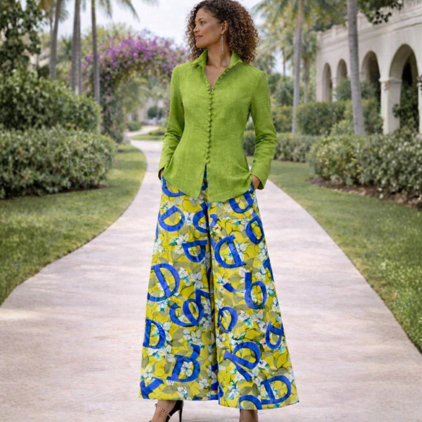 Rachel Linen Palazzo Pants – Flat Front – Artist Prints
