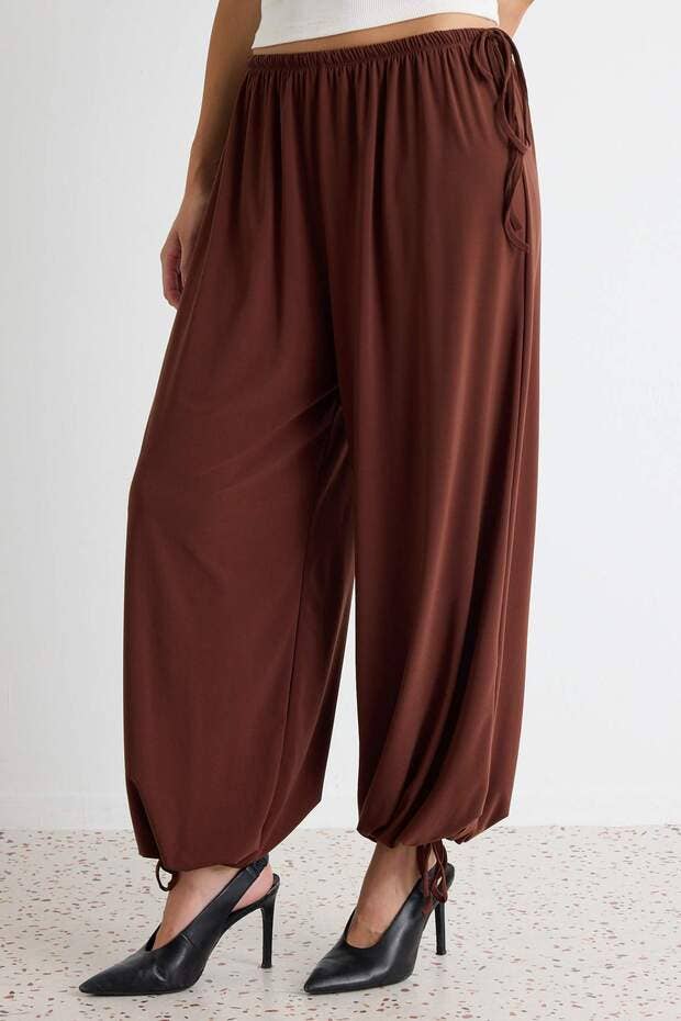 Brown Modal Tie-Waist Harem Pants