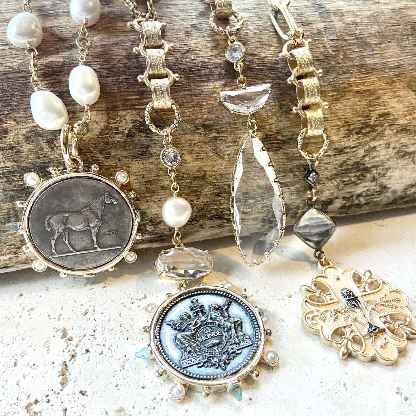 Horse jewelry French coin medallion equestrian necklace