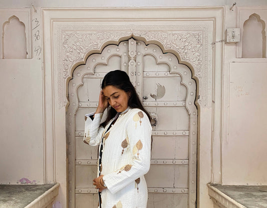 Long Quilted Daya Coat ~ White Silk