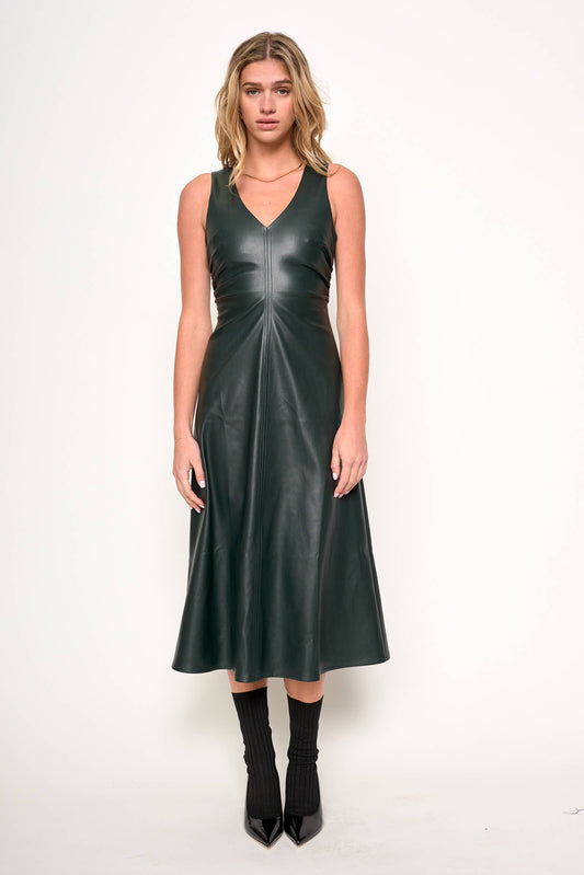CELESTE PU LEATHER MIDI DRESS
