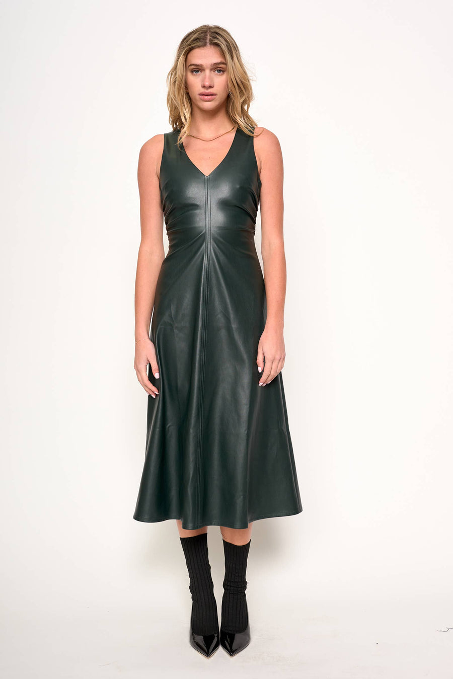 CELESTE PU LEATHER MIDI DRESS