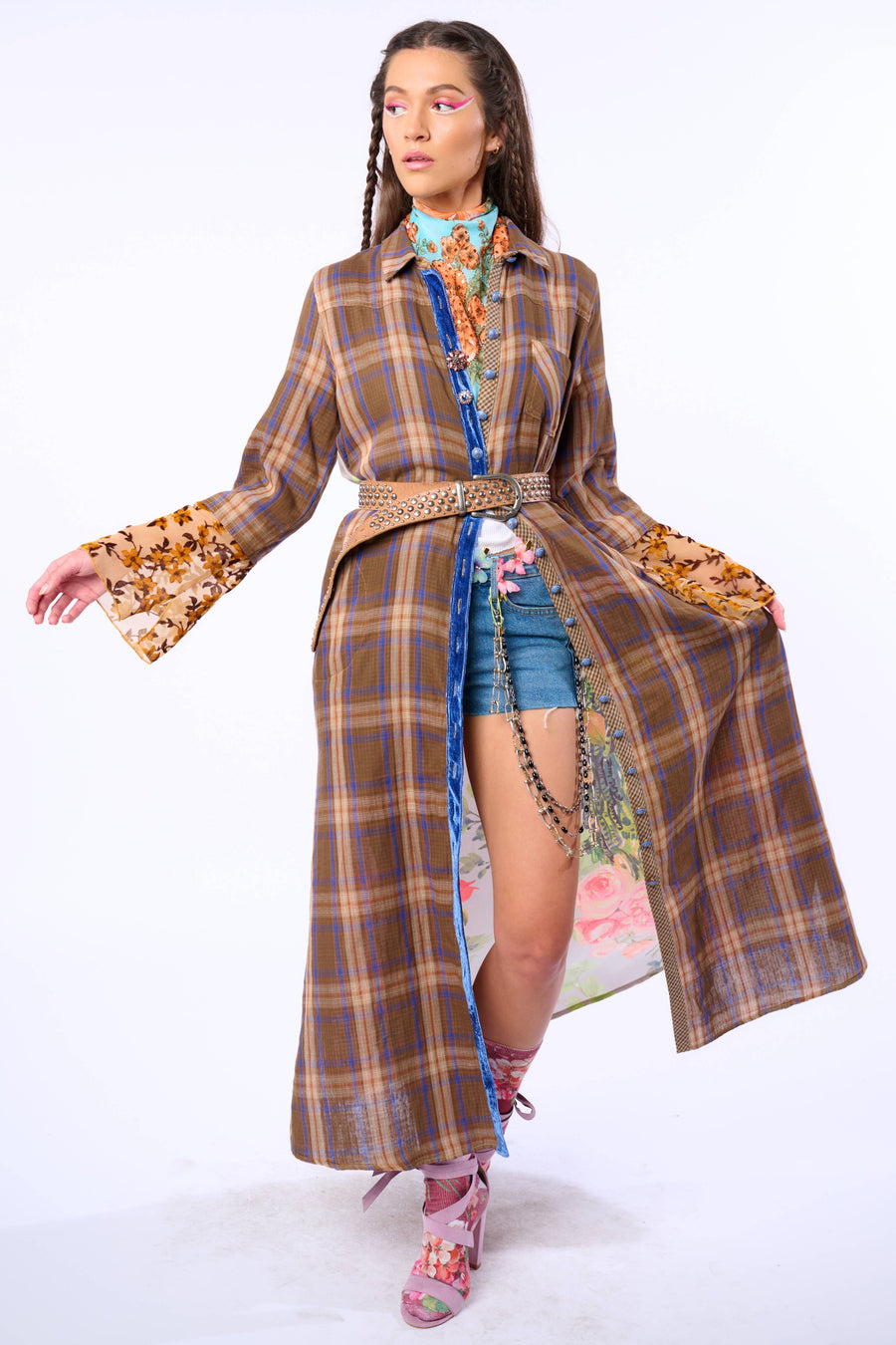 Anna Button Up Shirt Dress | Plaid Maxi | Peacock Print