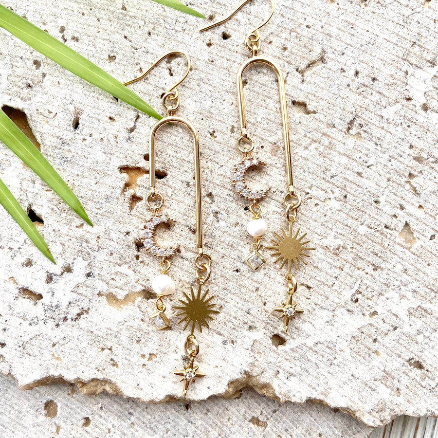 Sun moon celestial boho earrings