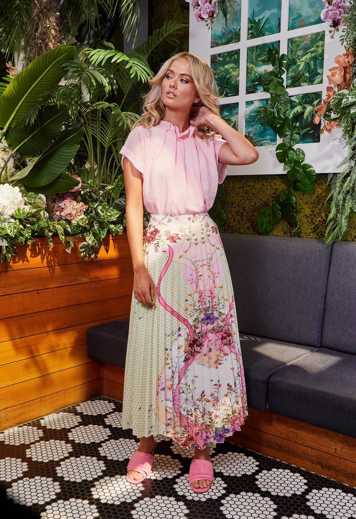 Pleated Neck Blouse Pink