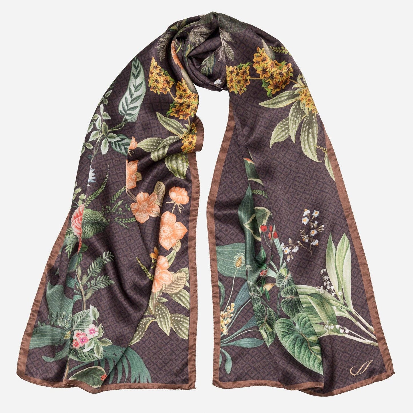 Sara - Long Satin Silk Scarf - Chocolate