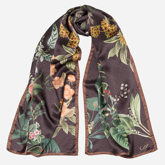 Sara - Long Satin Silk Scarf - Chocolate