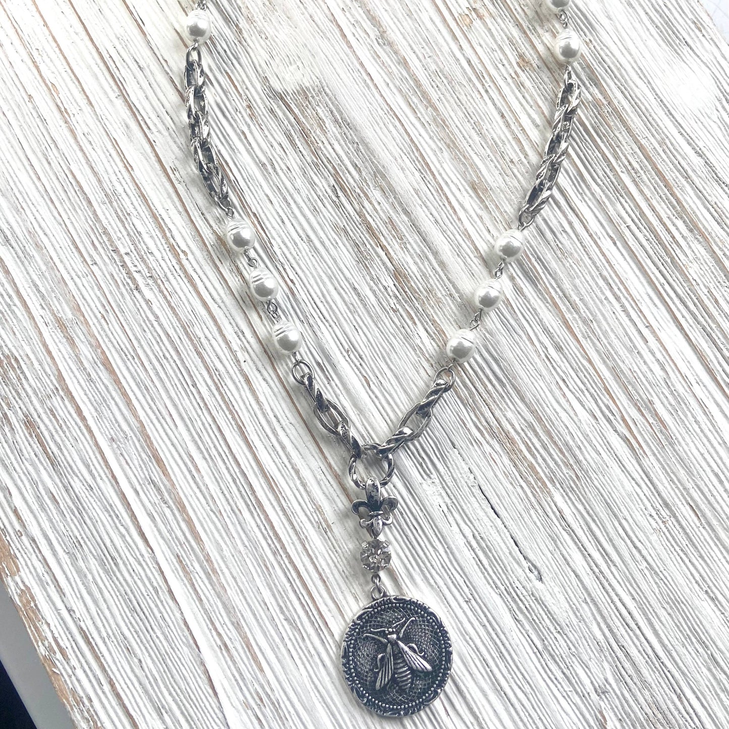 French bee coin necklace modern vintage jewelry boutique 