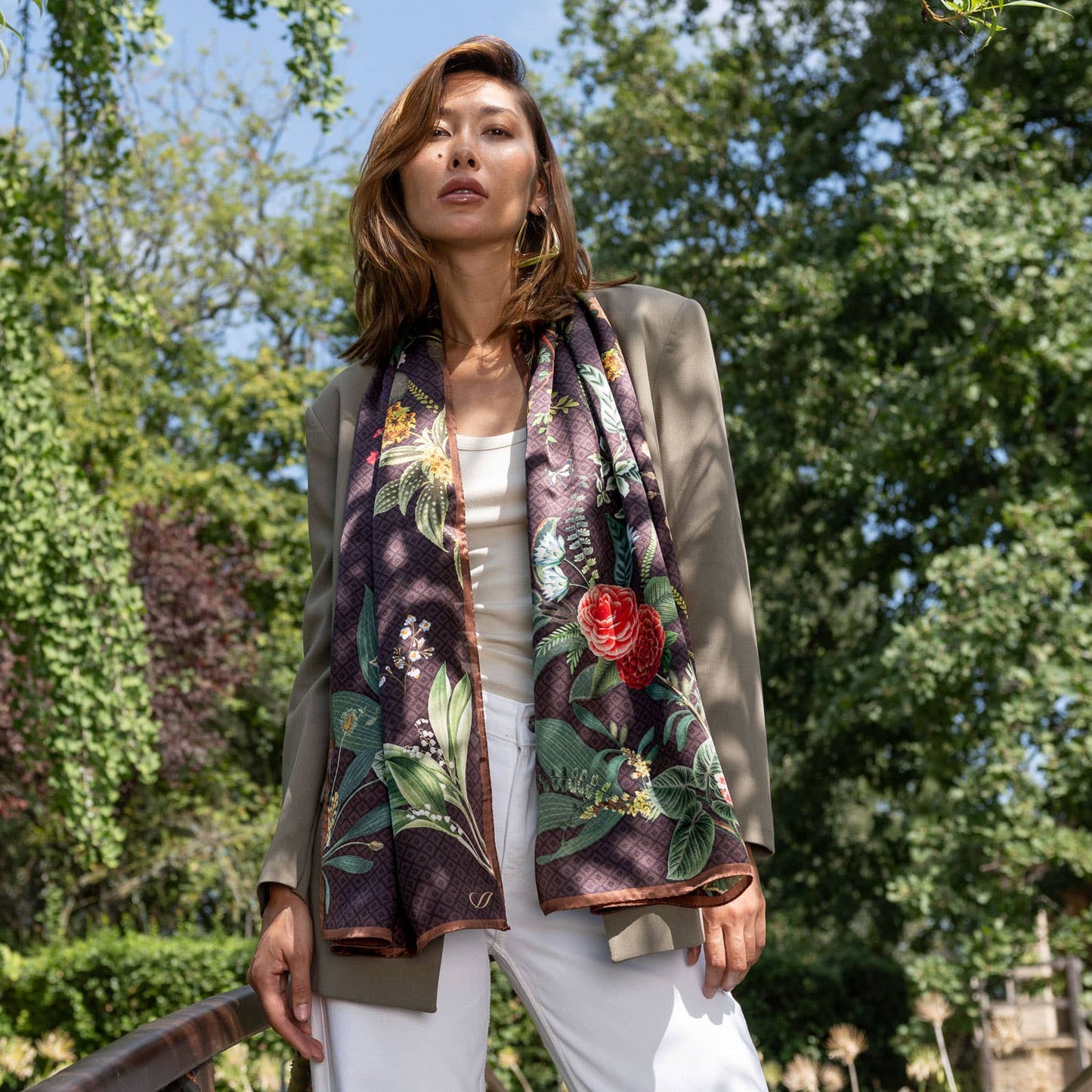 Sara - Long Satin Silk Scarf - Chocolate