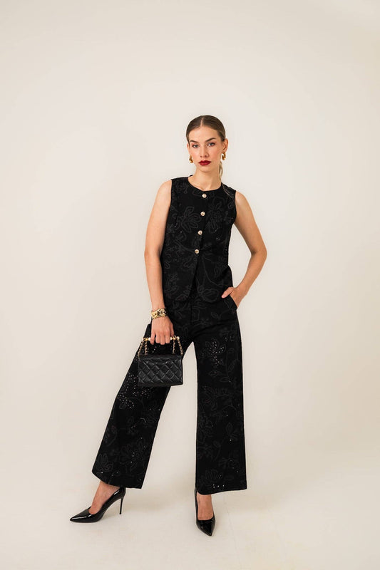 Eclipse Embroidered  Cotton Vest and Pant Set