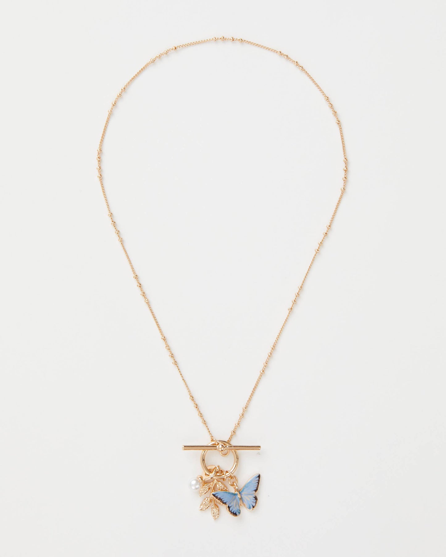 FABLE Enamel Blue Butterfly & Leaf Charm Necklace