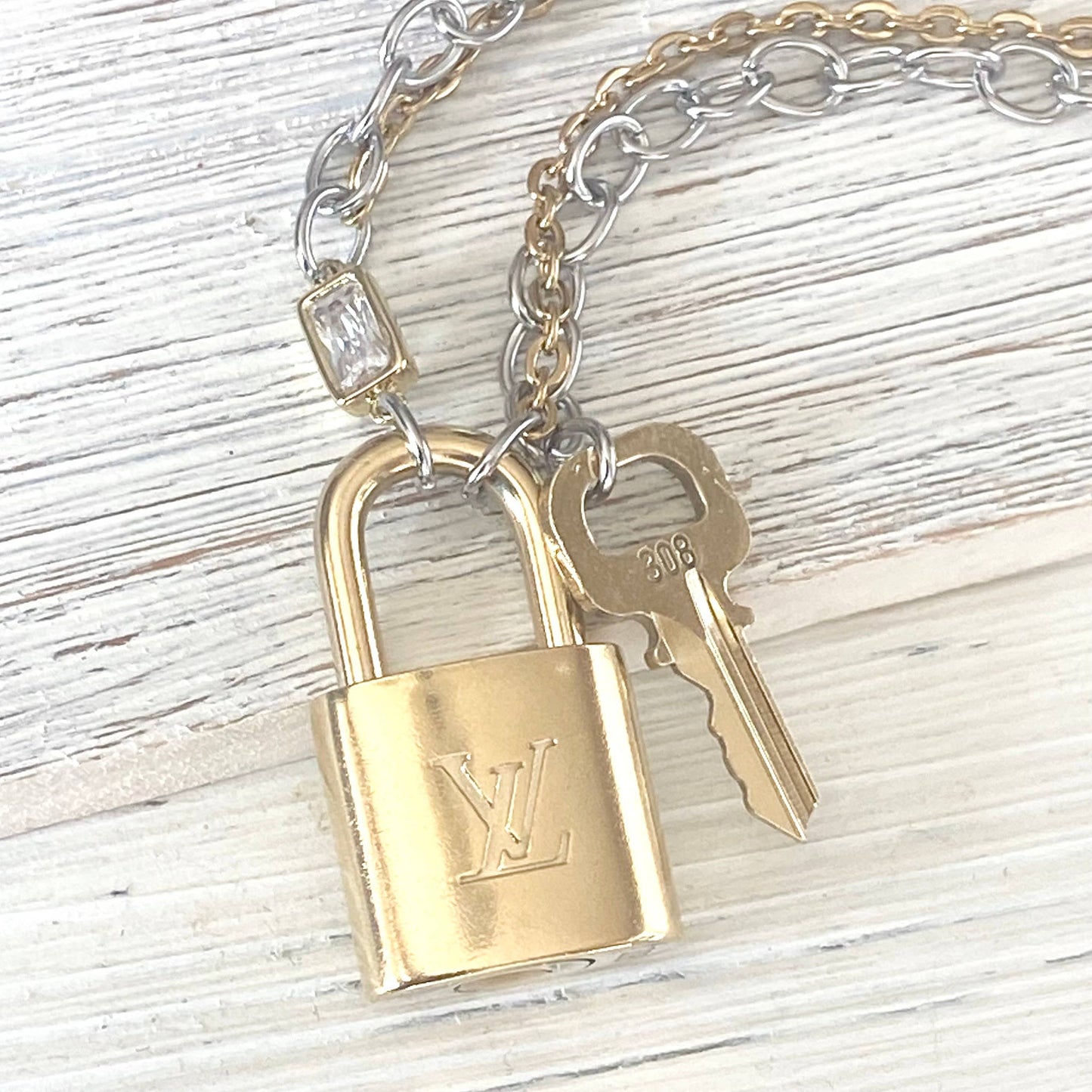 Louis Vuitton - lock necklace repurposed upcycled LV