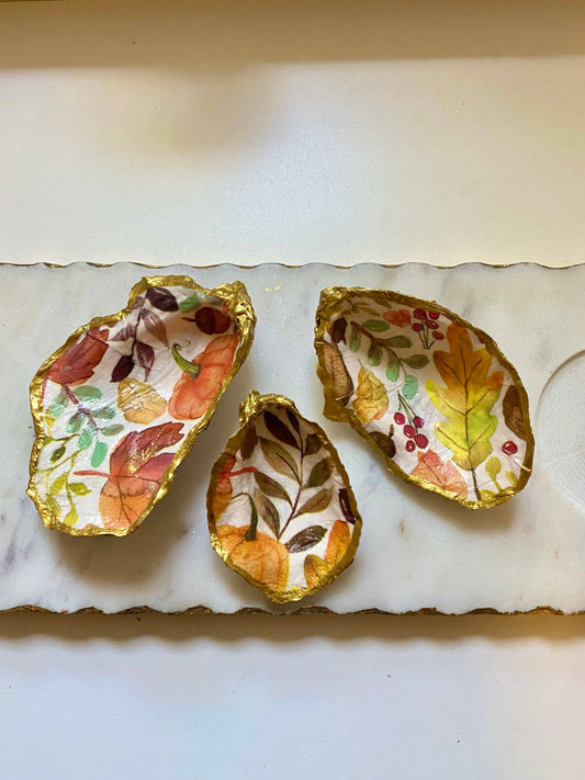 Fall Leaves Oyster Shell Jewelry Dish