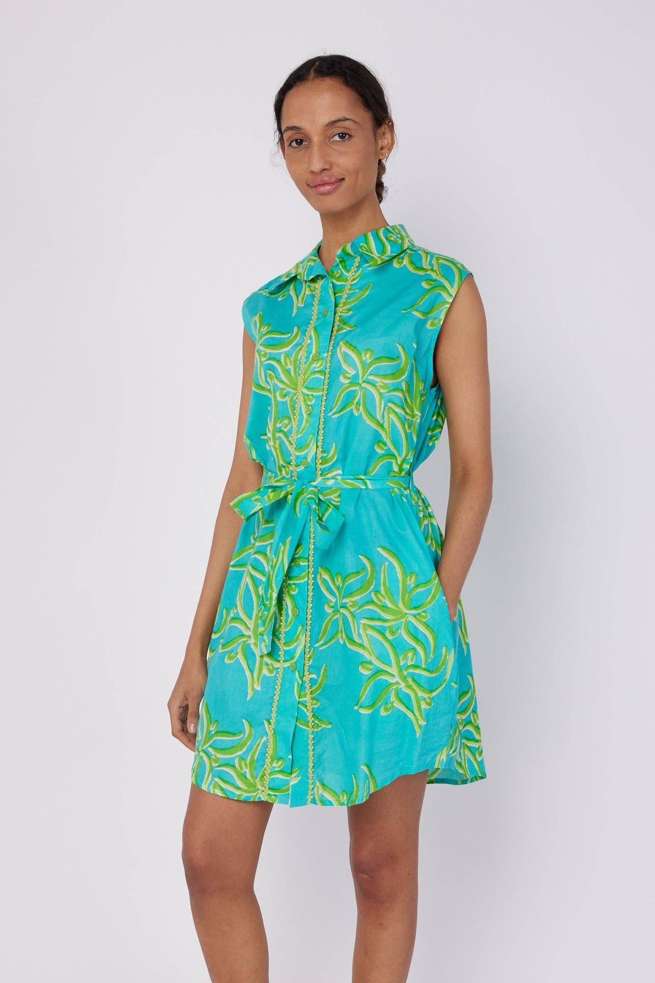 Carlotta Blue Green Resort Wear Summer Shirt Dress