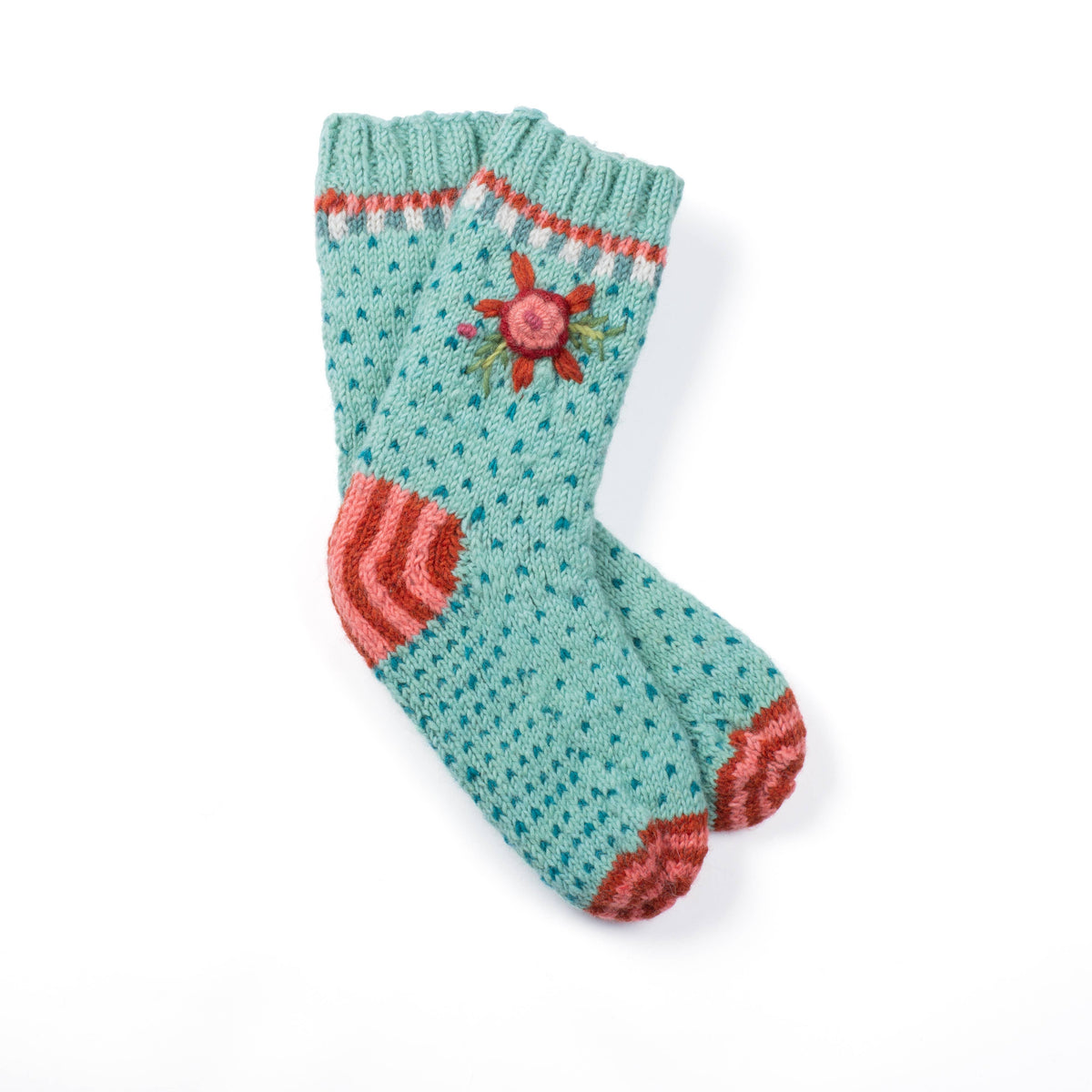 Aubrey Wool Socks Hand Knit With Embroidered Floral Detail