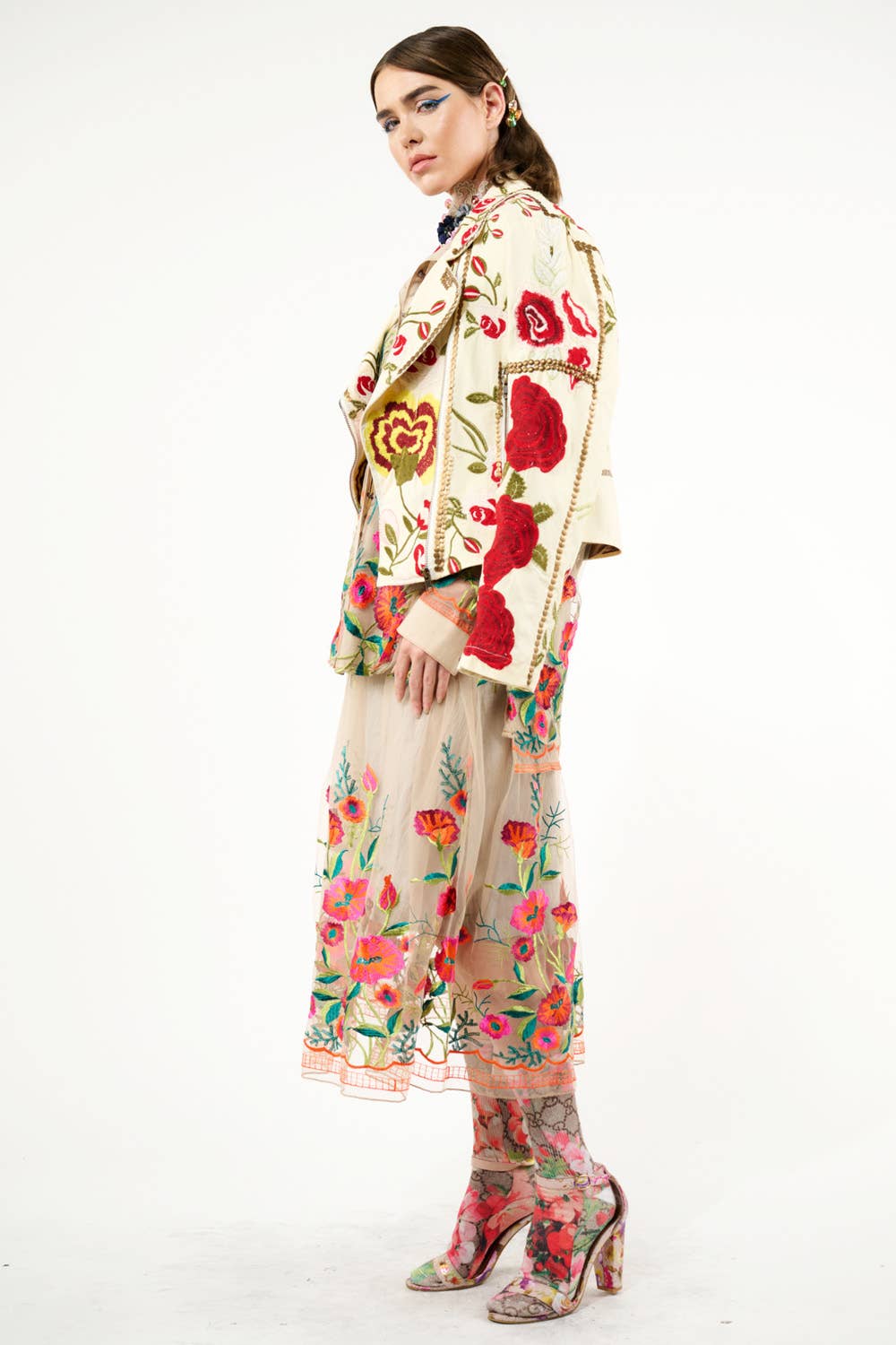Carmen Embroidered Denim Motorcycle Jacket