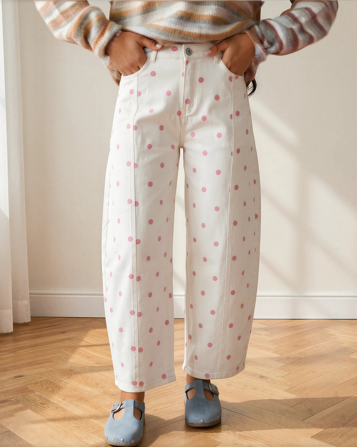 Dallas Polka Dot Barrel Jeans | High Rise Denim
