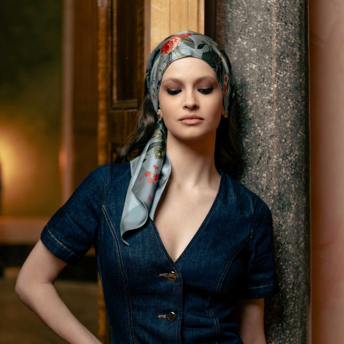 Ornella - Skinny Silk Scarf - Dusty Blue