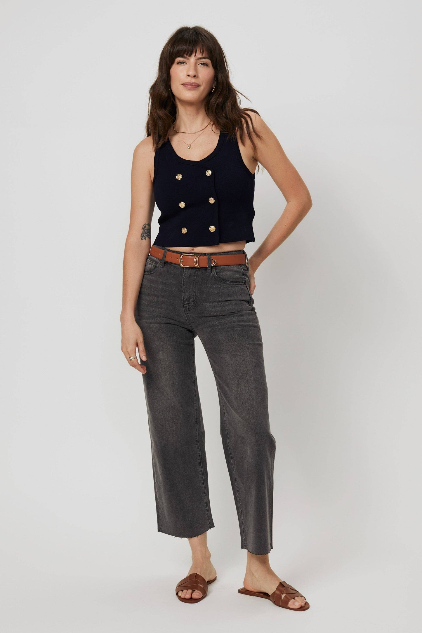 Aberdeen High Rise Wide Leg Crop Grey Worn