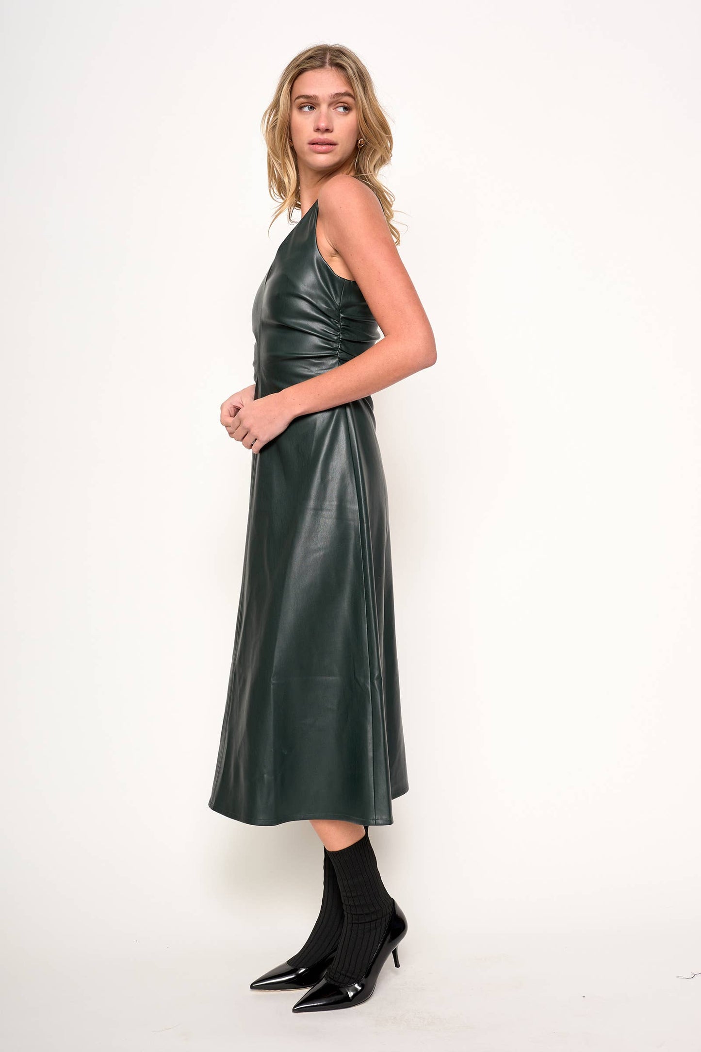CELESTE PU LEATHER MIDI DRESS