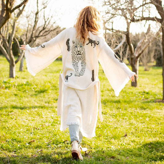 Boho Tiger Long Kaftan Kimono