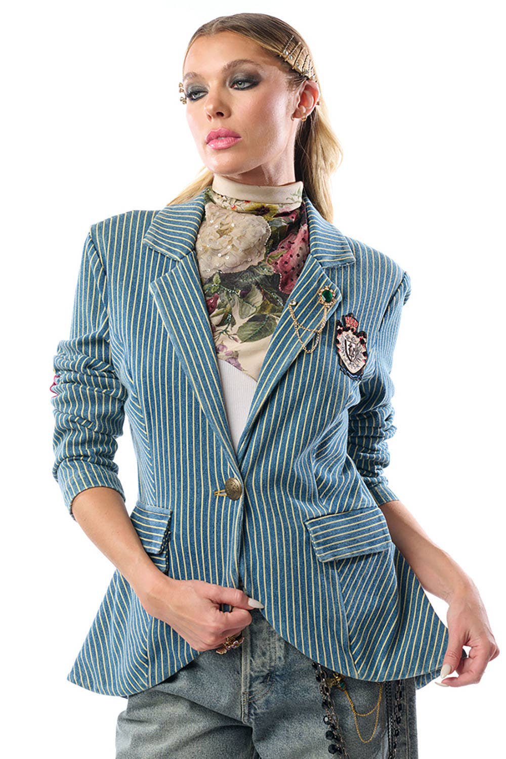 Adela Stripe Denim Blazer