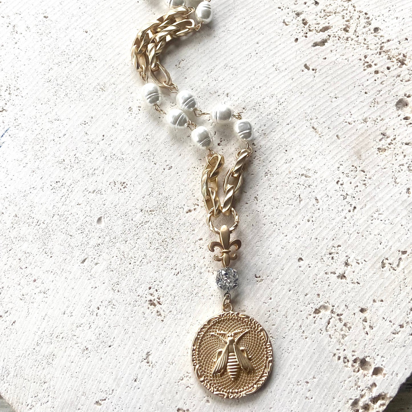 French bee coin necklace modern vintage jewelry boutique 