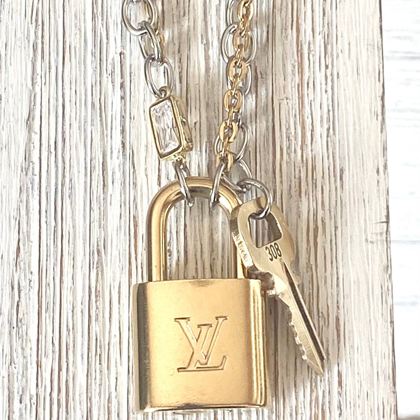 Louis Vuitton - lock necklace repurposed upcycled LV