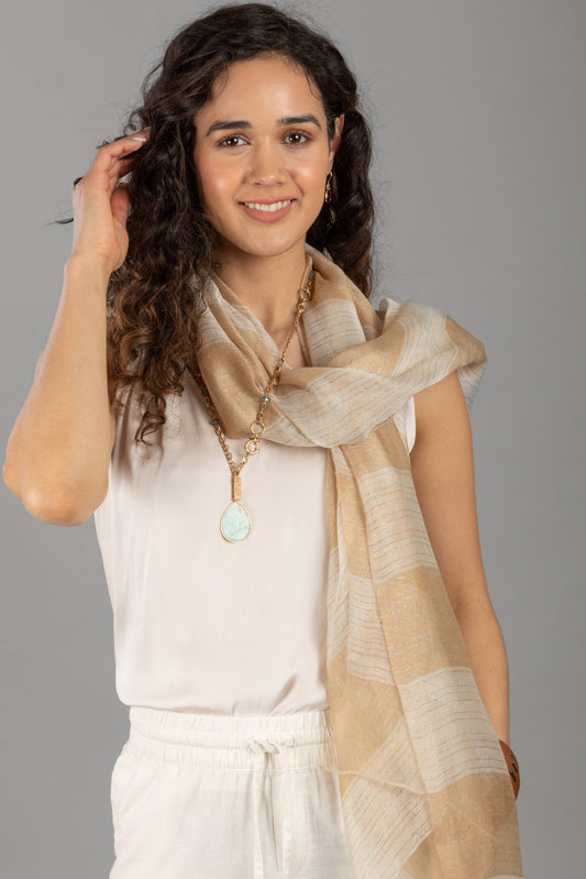Silk Wool Shimmering Striped Scarf