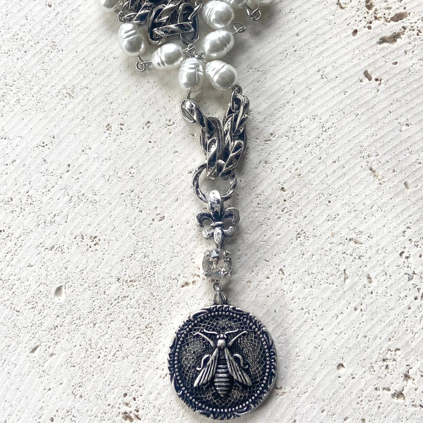 French bee coin necklace modern vintage jewelry boutique 