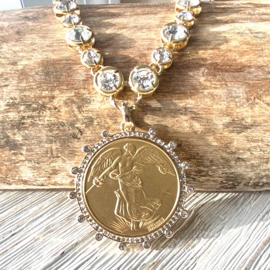 Gold french peace coin jewelry boutique style
