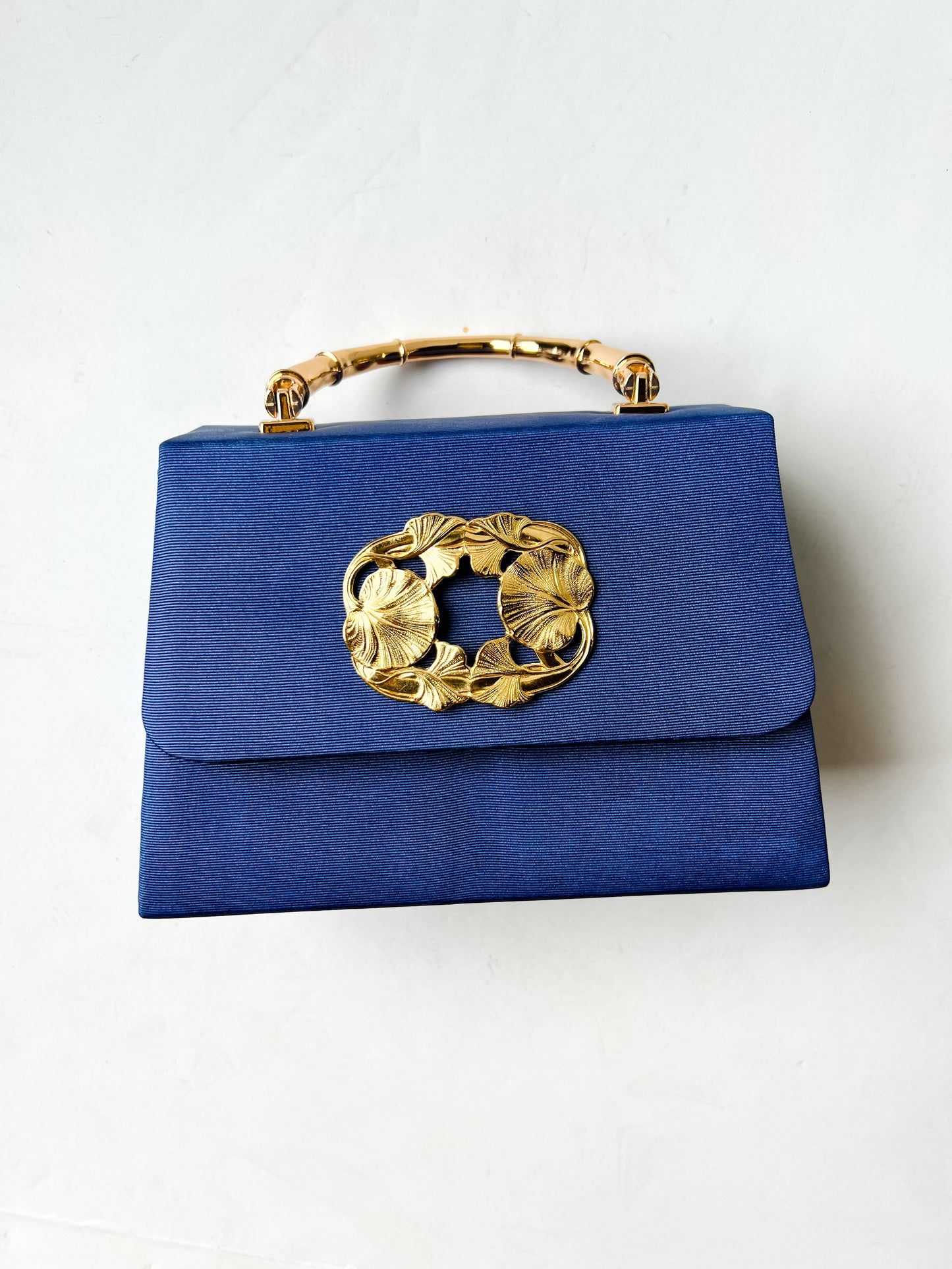 Navy Faille Lulu with Gold Bamboo Handle