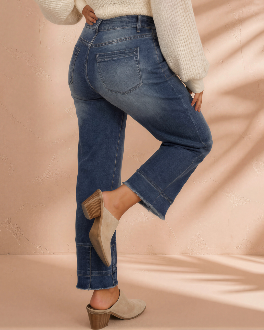 Charlie Chic Seam Detail Raw Hem Ankle Length Jeans