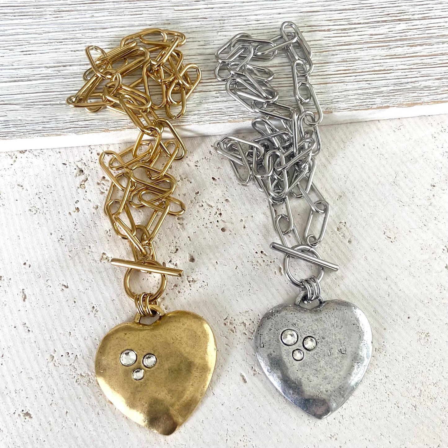 Large hammered heart with crystals statement necklace 2025