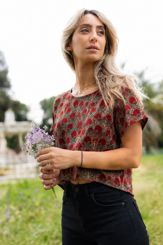 Modal Silk Crop Top ~ Red Lotus