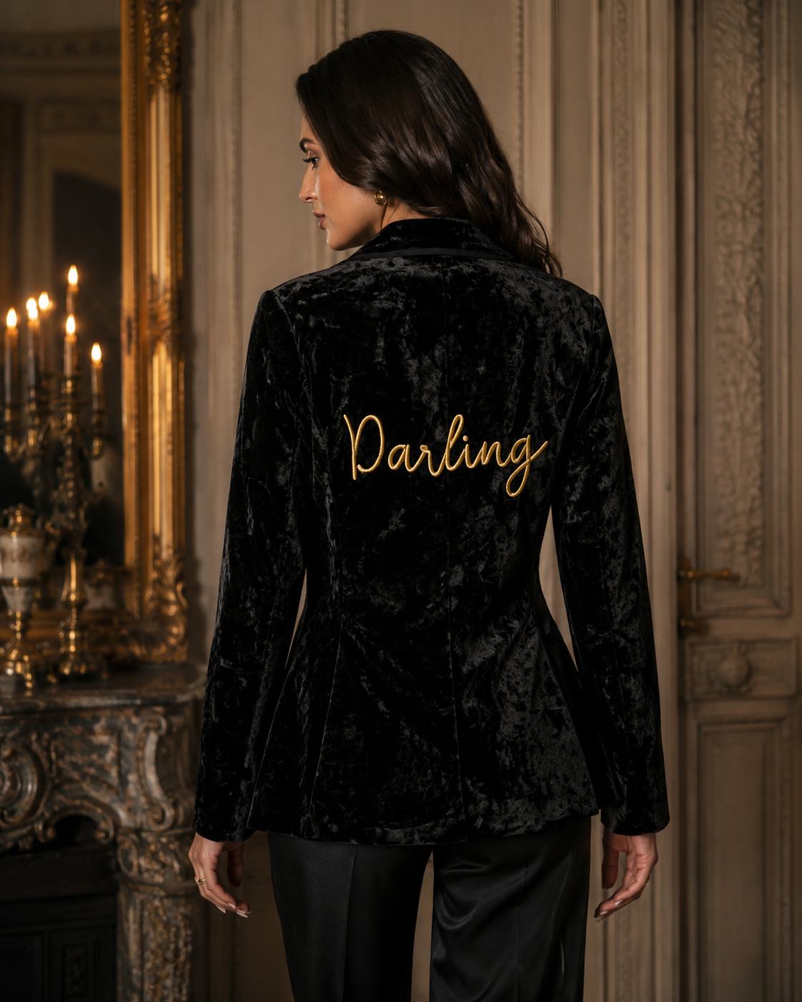 "Darling" Embroidered Velvet Blazer – Black Luxe