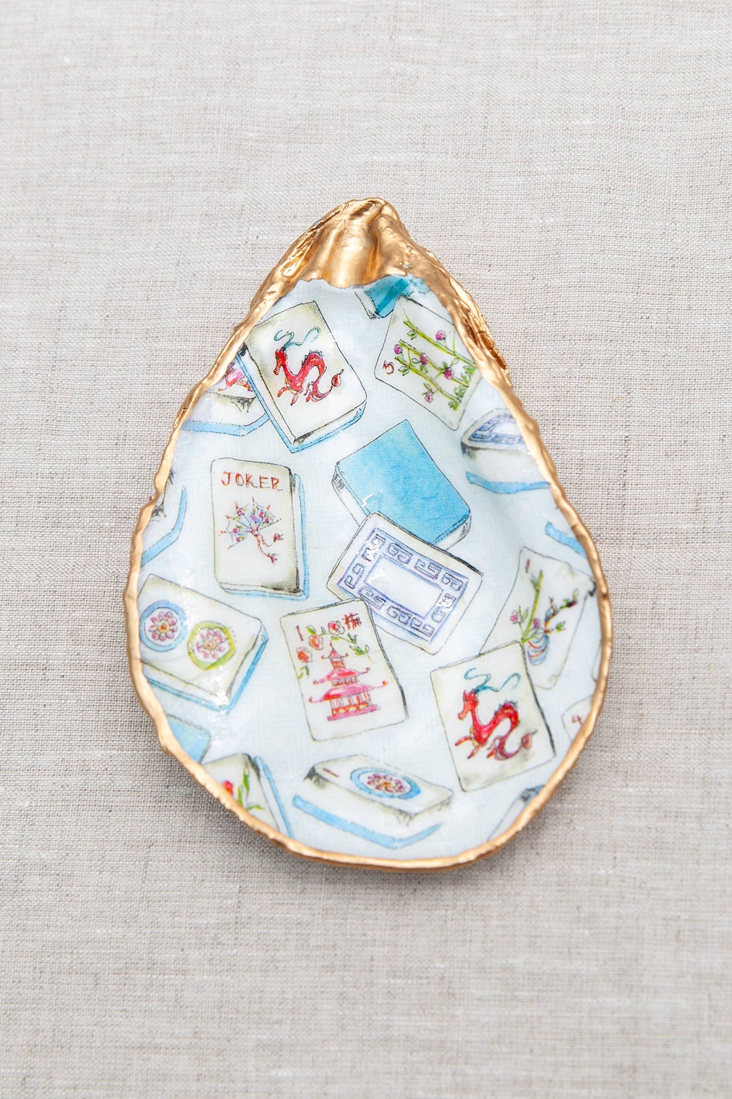 Mahjong Decoupaged Oyster Shell Decor
