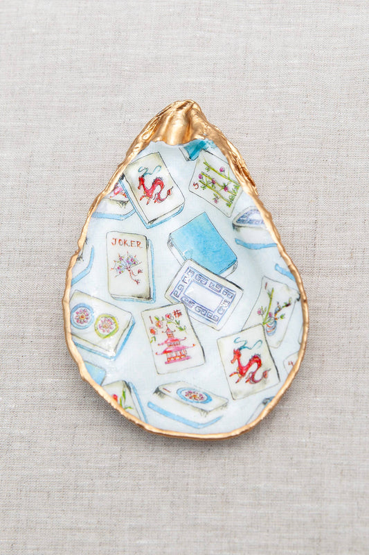 Mahjong Decoupaged Oyster Shell Decor