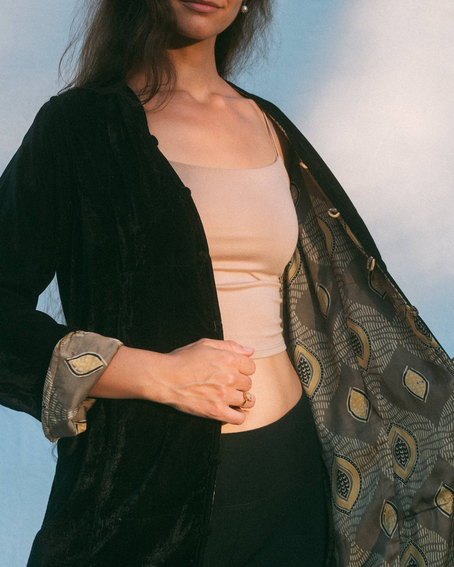 Silk and Velvet Reversible Coat ~ Gold