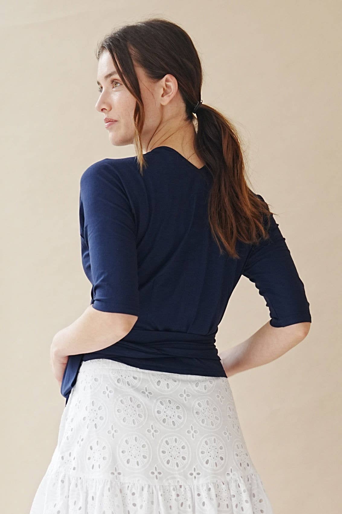 Dark blue wrap top