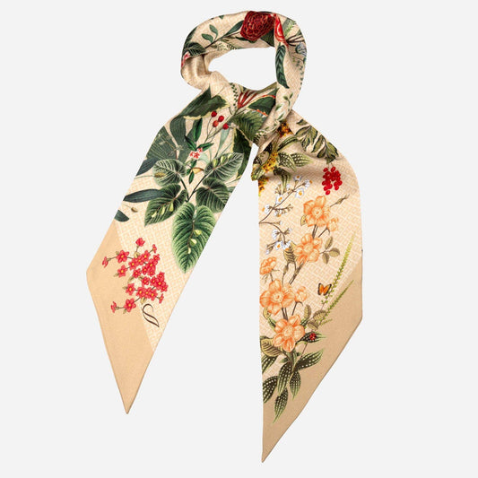 Ornella - Skinny Silk Scarf - Beige