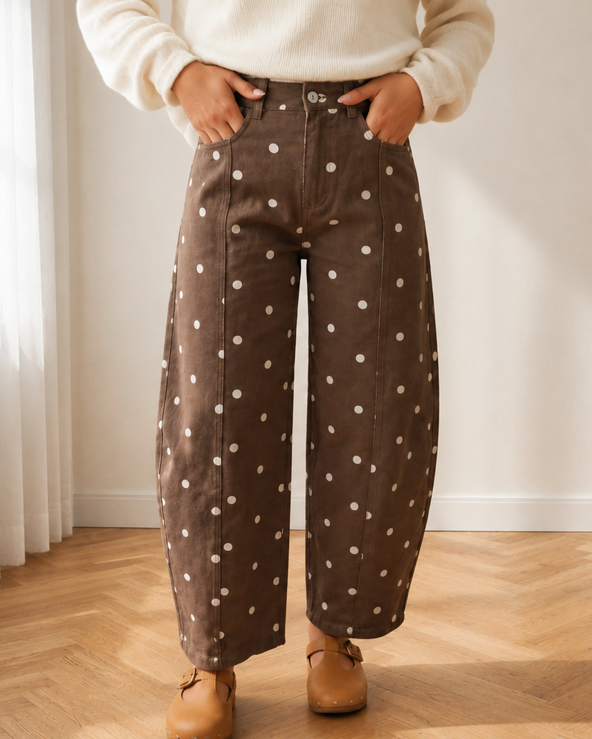 Dallas Polka Dot Barrel Jeans | High Rise Denim