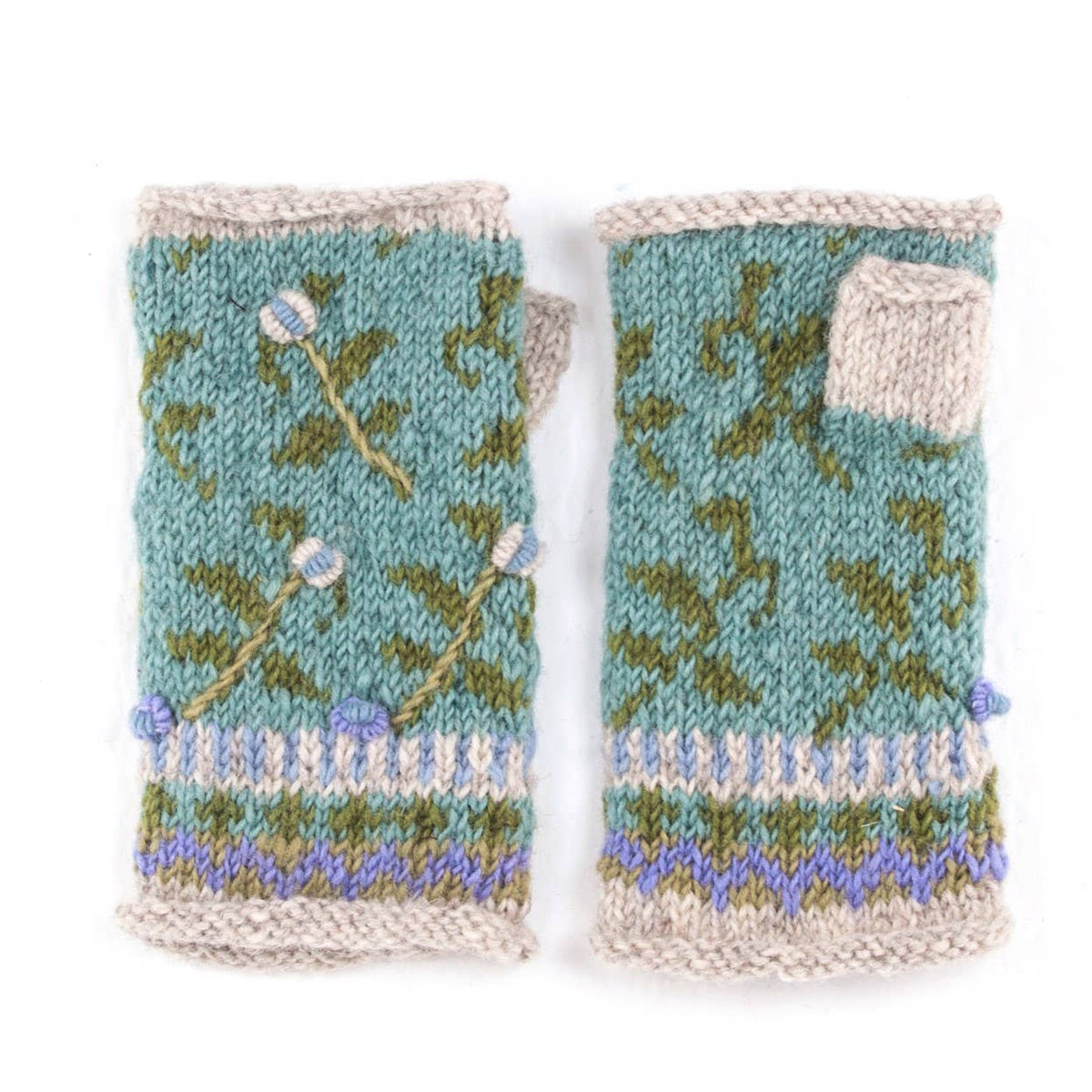 Verbier Wool Handwarmers with Floral Embroidery