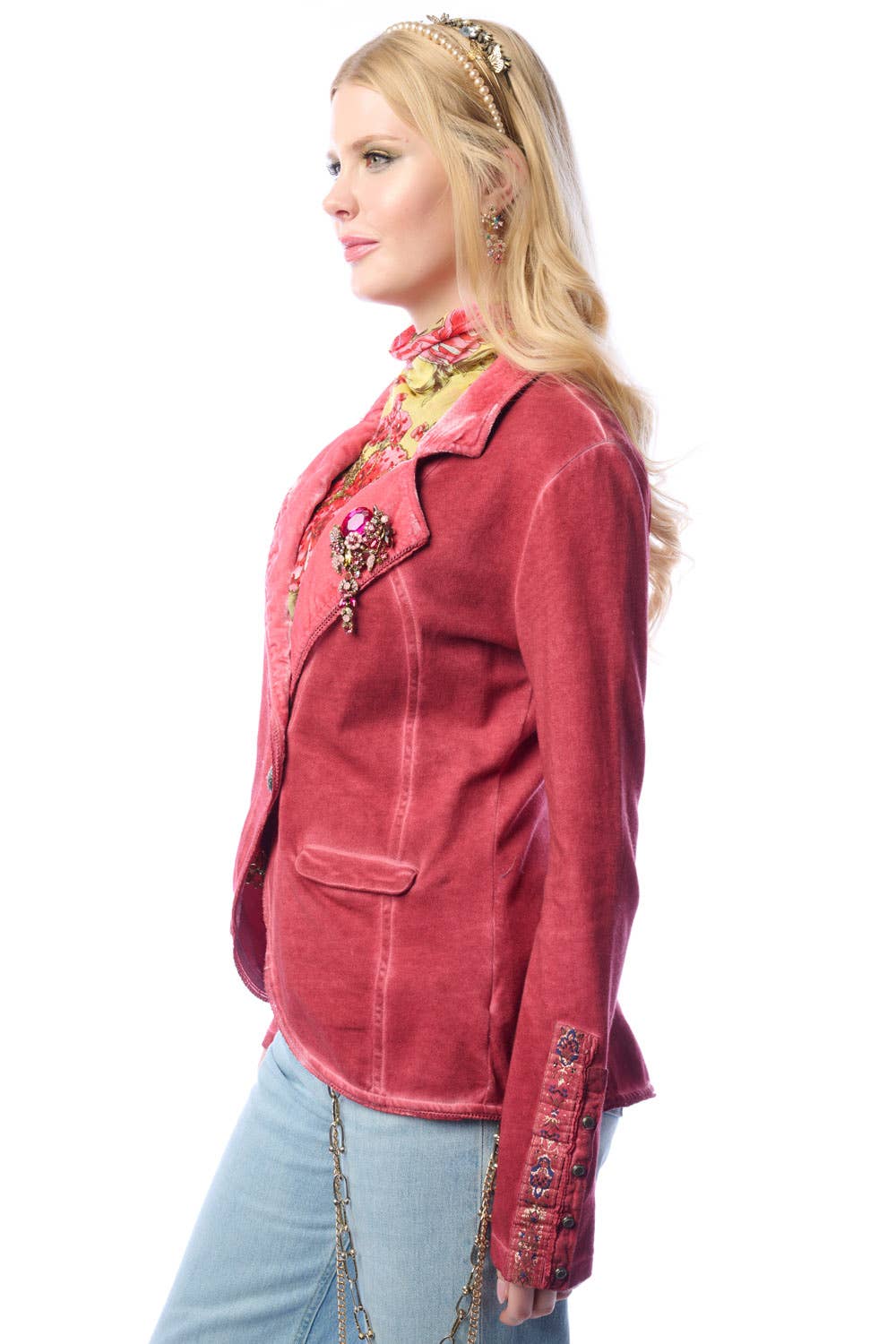 Colonel Red Velvet Jacket | Pinstripe Blazer | French Terry