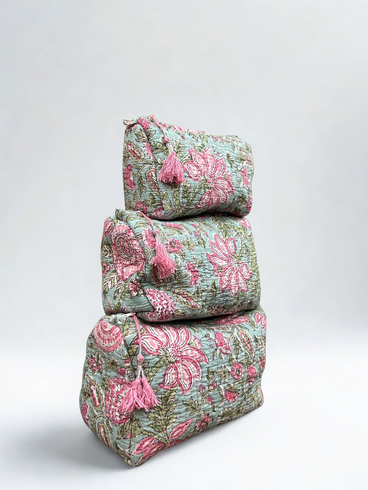Block Print Vanity Travel Bag ~ Spring Garden