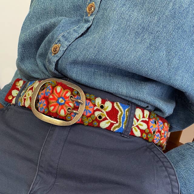 Spice Island Floral Embroidered Wool Belt