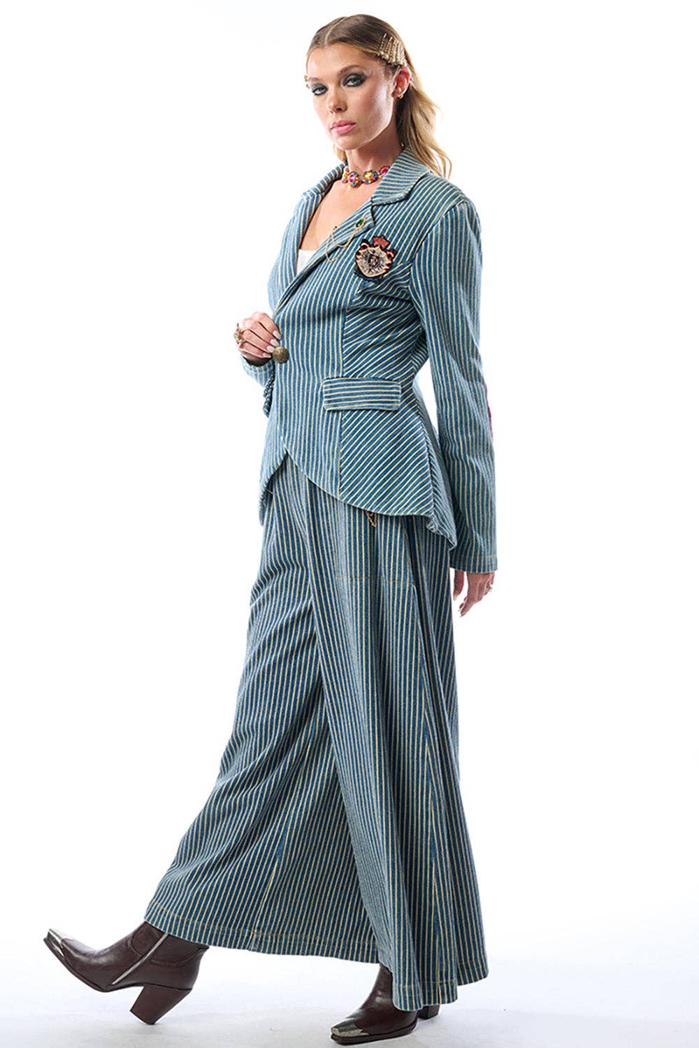 Adela Stripe Denim Blazer