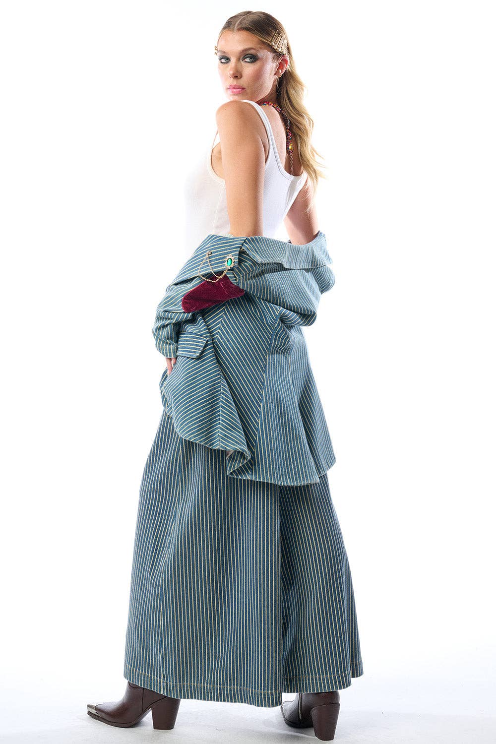 Adela Stripe Denim Blazer