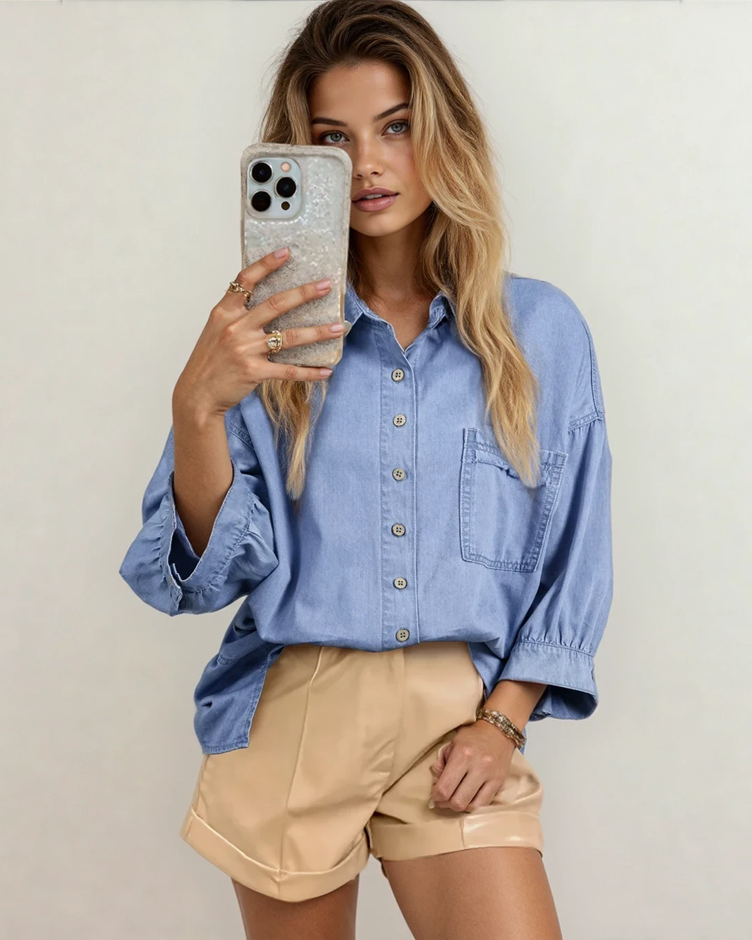 Blake Myosotis Chambray Shirt | Washed Drop Shoulder Top
